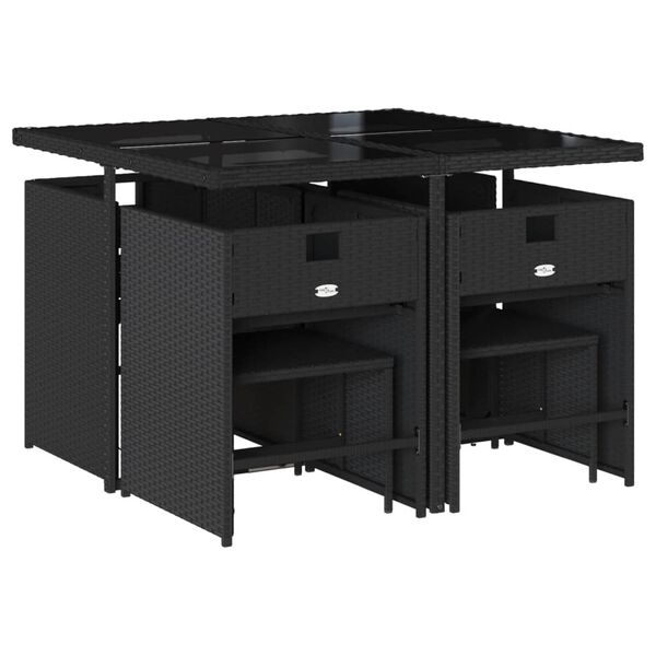 vidaXL 9-daļīgs dārza mēbeļu komplekts, matrači, melns, PE rotangpalma