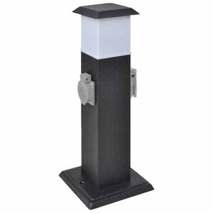 Melns dārza kontaktligzdas statnis ar lampu