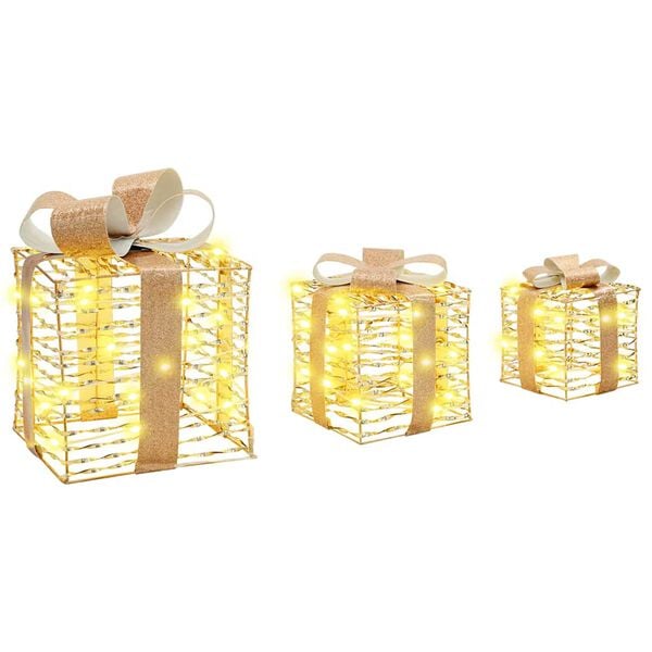 vidaXL Dāvanu kaste su 60 LED 3 pcs Silti balta 20 x 20 x 20 cm PET