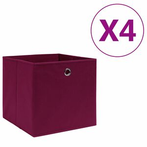 vidaXL uzglabā&scaron;anas kastes, 4 gab., 28x28x28 cm, tum&scaron;i sarkans audums