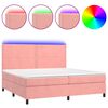 vidaXL atsperu gulta ar matraci, LED, rozā samts, 200x200 cm