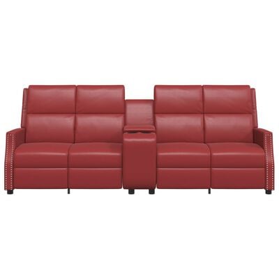 vidaXL četrvietīgs masāžas dīvāns, atgāžams, vīnsarkana mākslīgā āda