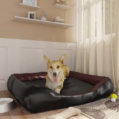 vidaXL suņu gulta, melna ar brūnu, 105x80x25 cm, mākslīgā āda