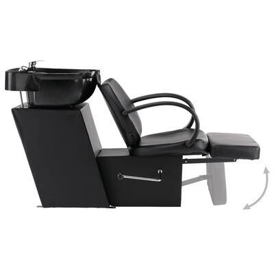 vidaXL frizieru krēsls ar izlietni, melna mākslīgā āda