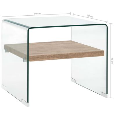 vidaXL kafijas galdiņš, 50x50x45 cm, caurspīdīgs, rūdīts stikls