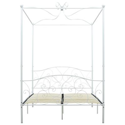 vidaXL gultas rāmis ar nojumi, balts, metāls, 120x200 cm