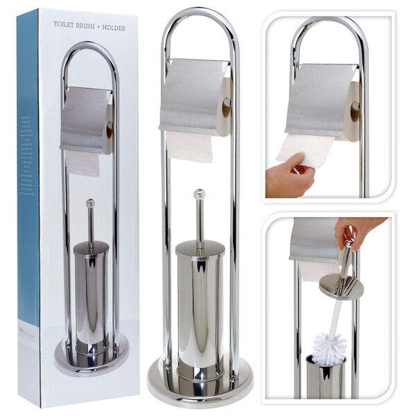 424363 Bathroom Solutions Toilet Paper/Brush Holder Stainless Steel Silver