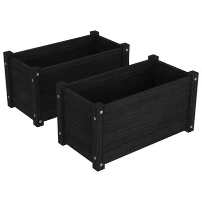 vidaXL dārza puķu kastes, 2 gab., 60x31x31 cm, melns priedes masīvkoks