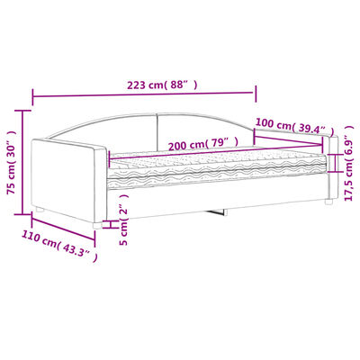 vidaXL dīvāngulta ar matraci, pelēkbrūns audums, 100x200 cm