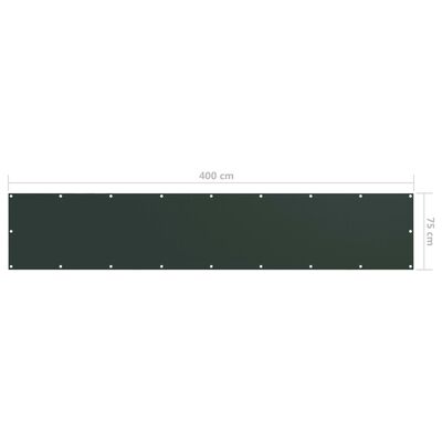 vidaXL balkona aizslietnis, 75x400 cm, tumši zaļš oksforda audums