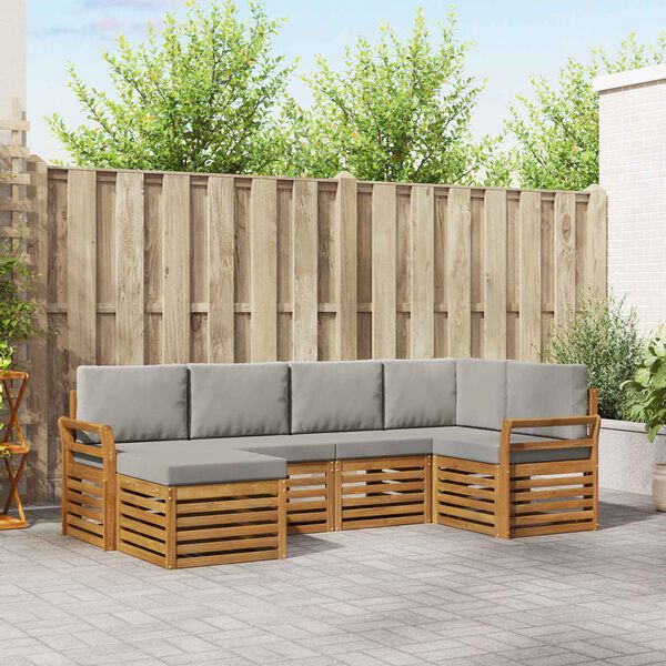 vidaXL Stūru dīvānu komplekts ar spilvenu 6 pcs Dabīgs un gai&scaron;i pelēks