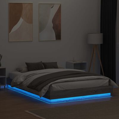 vidaXL gultas rāmis ar LED, pelēka ozolkoka, 140x200 cm