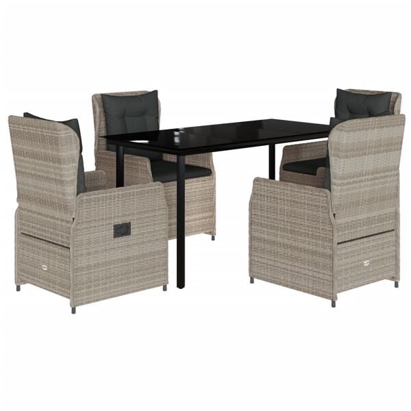 vidaXL 5-daļīgs dārza mēbeļu komplekts, matrači,gai&scaron;i pelēka PE pinums