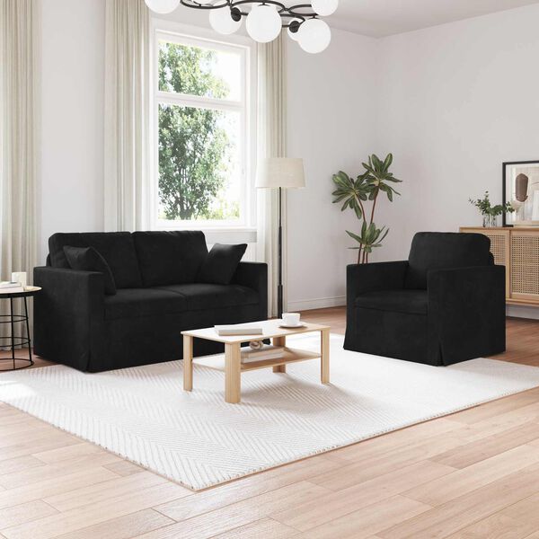 vidaXL Dīvāns 2 pcs Melna 138 x 78 x 80 cm Samts