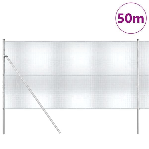 vidaXL Žoga āķis Sudraba 50 x 1 m (16 x 16 mm režģis) Tērauds