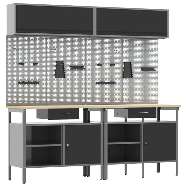 vidaXL Darbagalda komplekts 8 pcs Melna 200 x 55 x 200 cm Tērauds