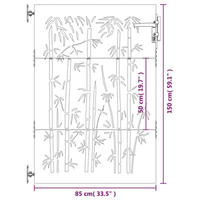 vidaXL dārza vārti, 85x150 cm, tērauds, rūsas efekts, bambusa dizains