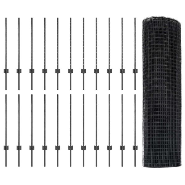 vidaXL Žogs ar stabu Pelēka 0,8 x 50 m Tērauds un PVC