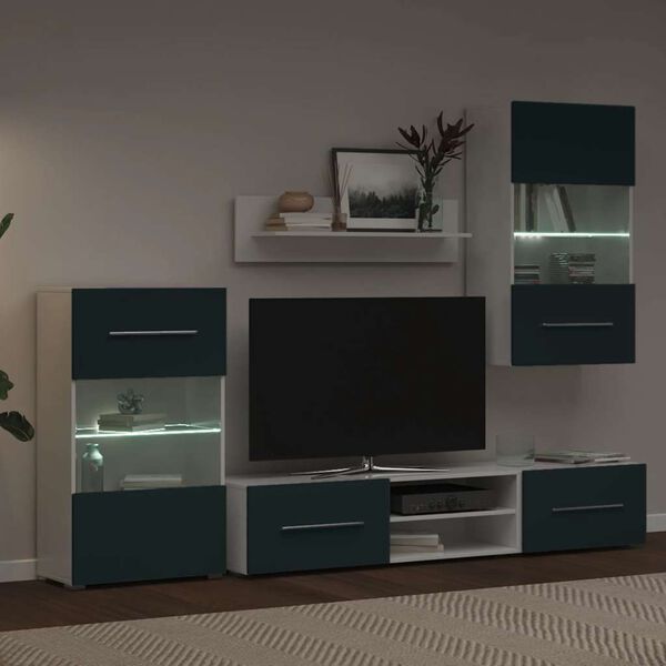 vidaXL 5daļiņu televizoru bloki ar LED matēts indigo inženierijas koks