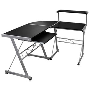 vidaXL stūra datorgalds, melns, 132x112x99 cm, inženierijas koks