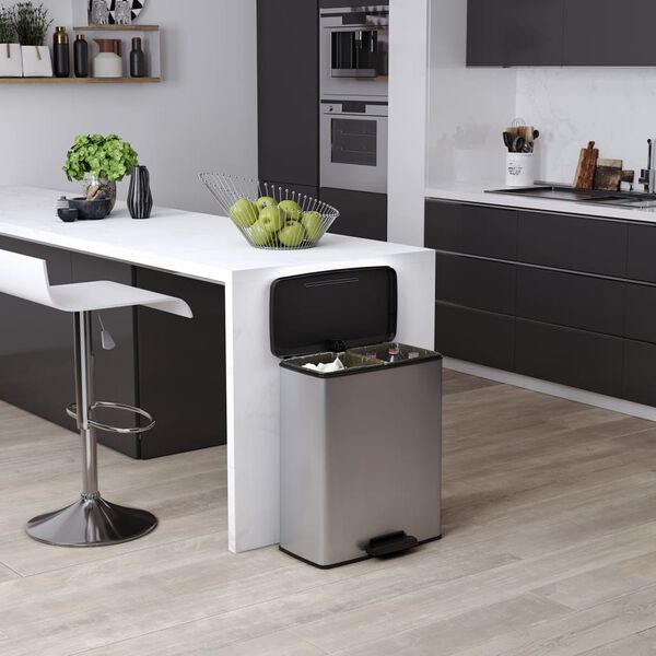 Curver atkritumu tvertne ar pedāli Deco, 26 l +26 l, sudraba krāsa