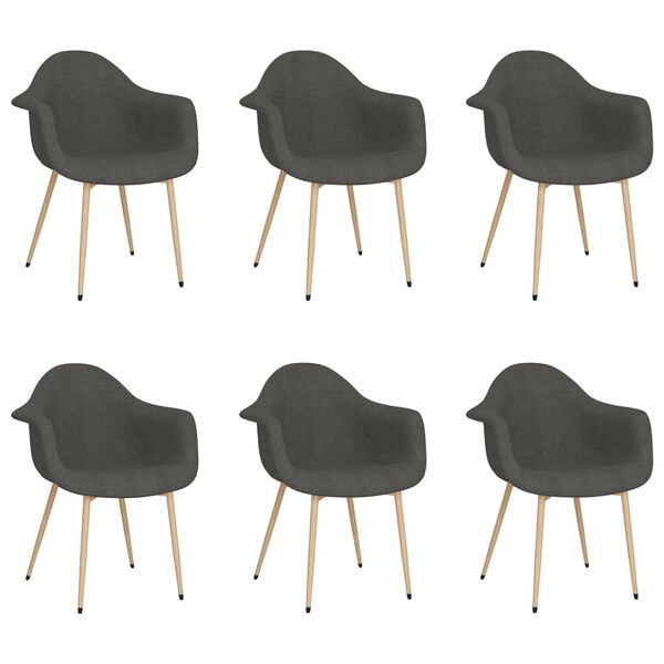 vidaXL virtuves krēsli, 6 gab., tum&scaron;i pelēks audums