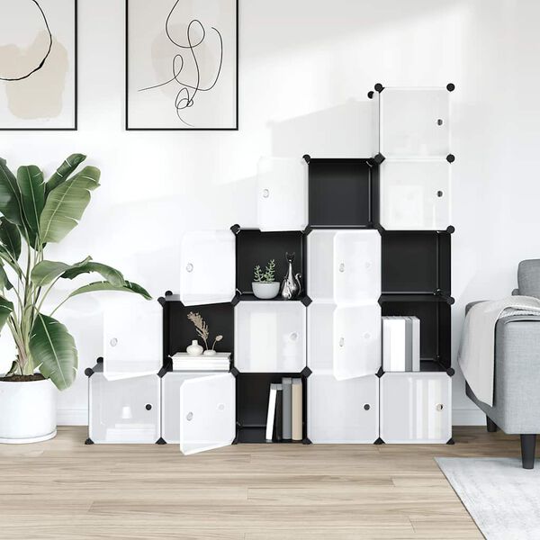 vidaXL skapītis ar durvīm, 15 kubveida nodalījumi, melns, plastmasa