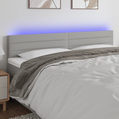 vidaXL gultas galvgalis ar LED, 180x5x78/88 cm, gaiši pelēks audums