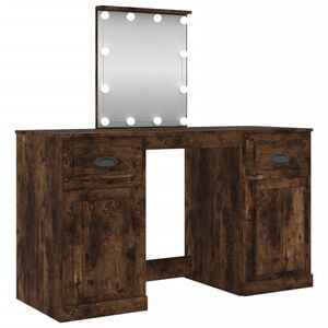 vidaXL spoguļgaldiņ&scaron; ar LED, ozolkoka krāsa, 130x50x132,5 cm