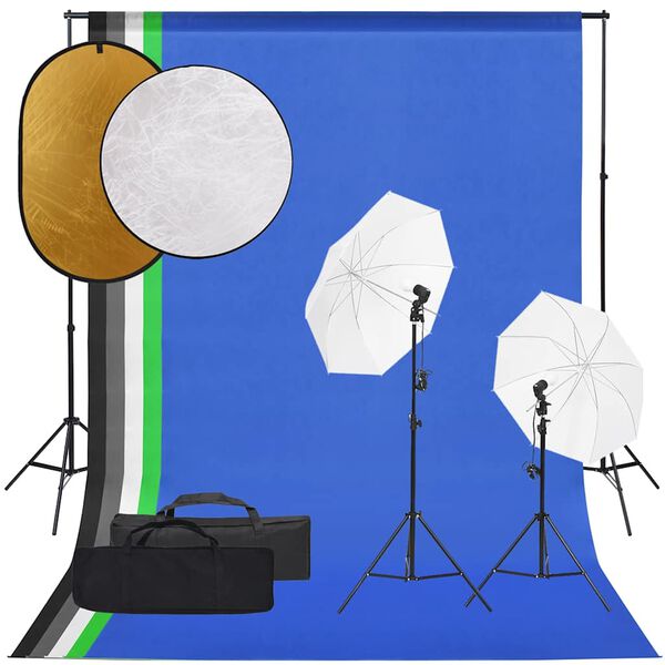 vidaXL fotostudijas komplekts – gaismas, fons, reflektors