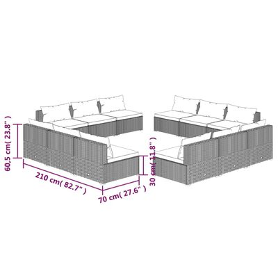 vidaXL 12-daļīgs dārza atpūtas mēbeļu komplekts, brūna PE rotangpalma