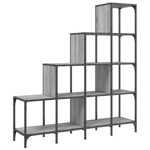 vidaXL grāmatplaukts, pelēks, 122x30x132 cm, inženierijas koks, metāls