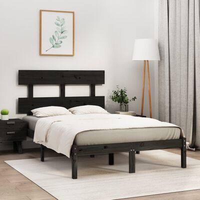 vidaXL gultas rāmis, melns, masīvkoks, 135x190 cm, divvietīgs
