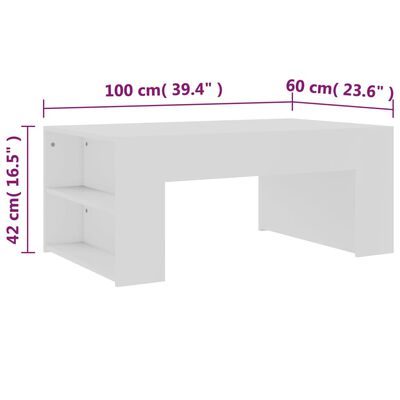 vidaXL kafijas galdiņš, balts, 100x60x42 cm, skaidu plāksne