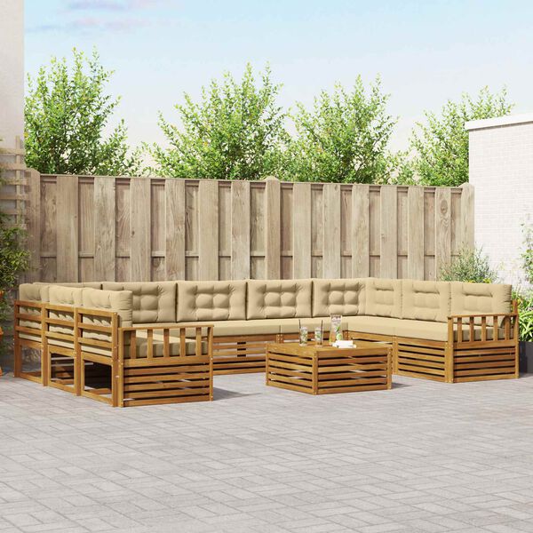 vidaXL Dīvāna komplekti 10 pcs Dabisks un bē&scaron;s Cietā akācijas koks