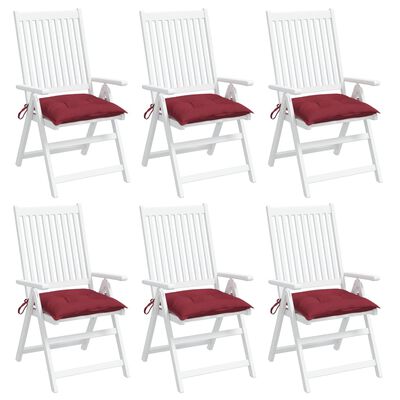 vidaXL dārza krēslu spilveni, 6 gab., vīnsarkani, 40x40x7 cm, audums