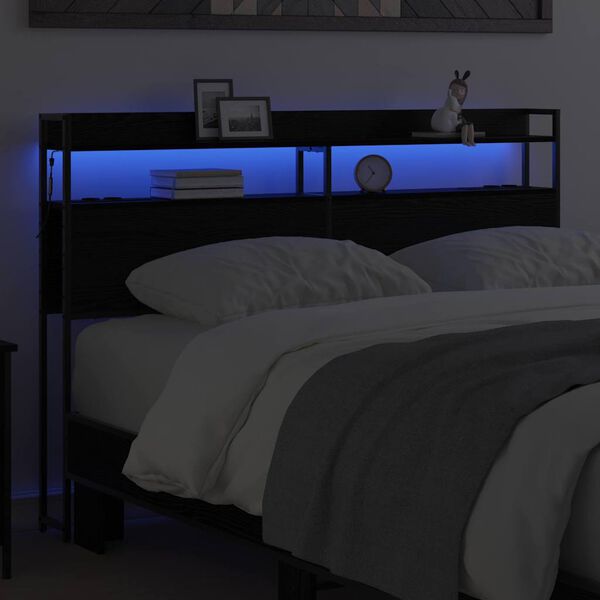 vidaXL Uzglabā&scaron;anas galvas balsts Melns ozols 140,5 x 15 x 98 cm