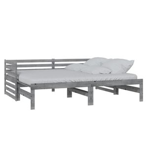 vidaXL izvelkama gulta, pelēka, priedes masīvkoks, 2x(90x200) cm