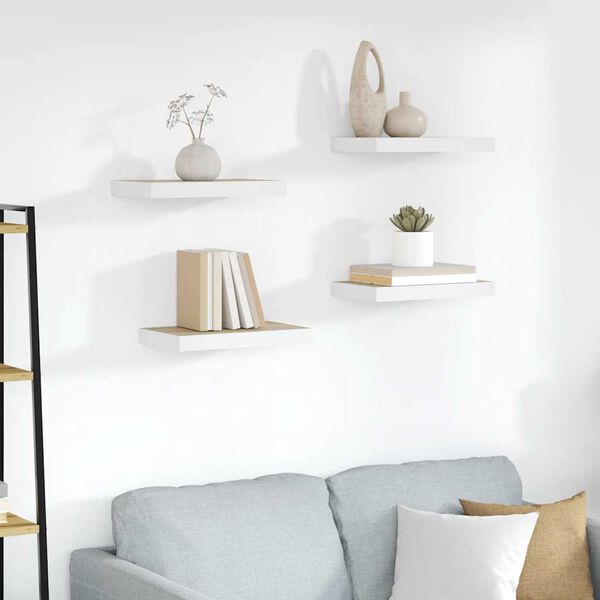vidaXL sienas plaukti, 4 gab., balti, ozolkoka, 50x23x3,8 cm, MDF