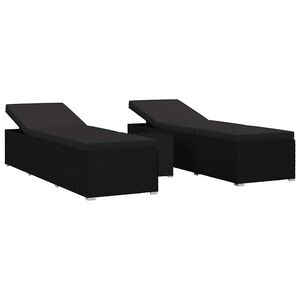 vidaXL Dārza saulē&scaron;anās krēsli 3 pcs Melna Poliūtu rotangpalma