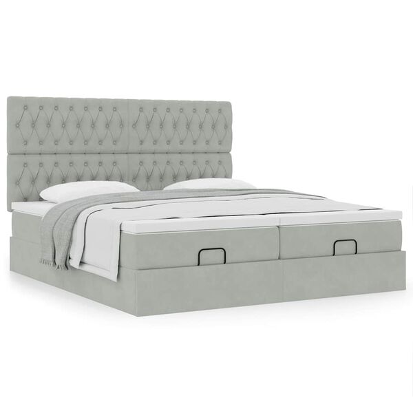 vidaXL Osmaņu gultas rāmis ar matračiem gai&scaron;i pelēks 160x200cm audums