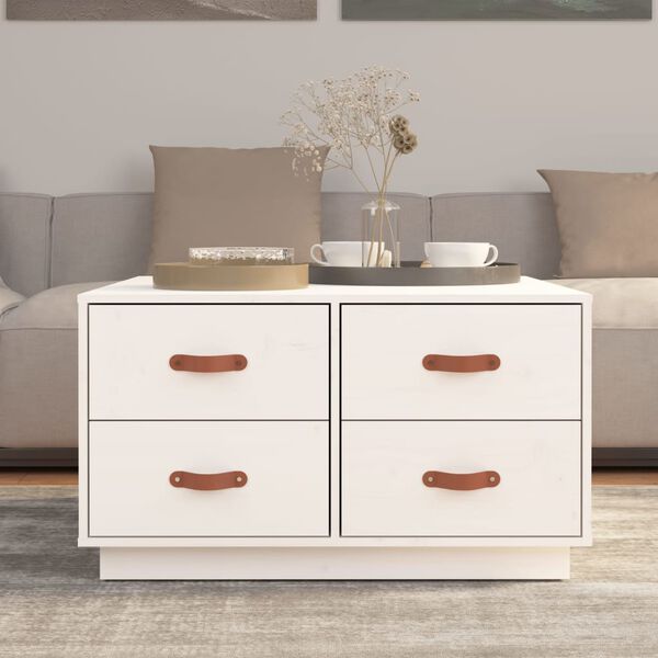 vidaXL kafijas galdiņš, balts, 80x80x45 cm, priedes masīvkoks