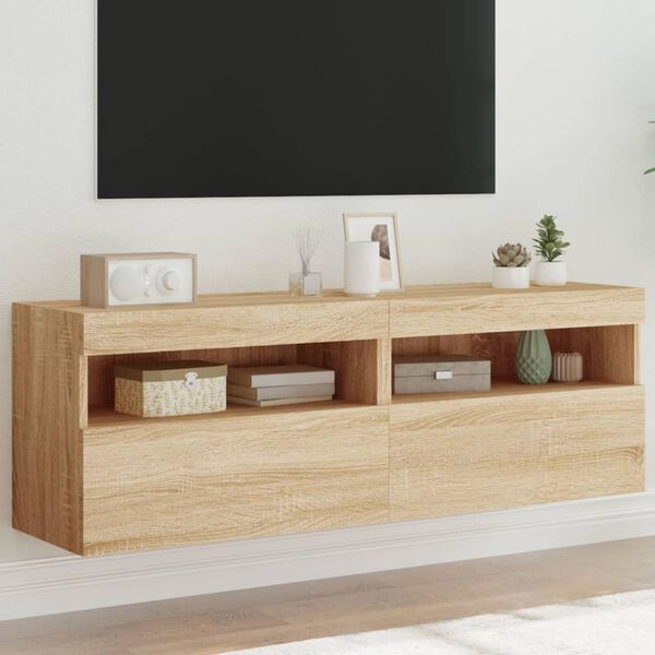 vidaXL TV plaukti ar LED lampiņām, 2 gab., 60x30x40 cm, koka krāsa
