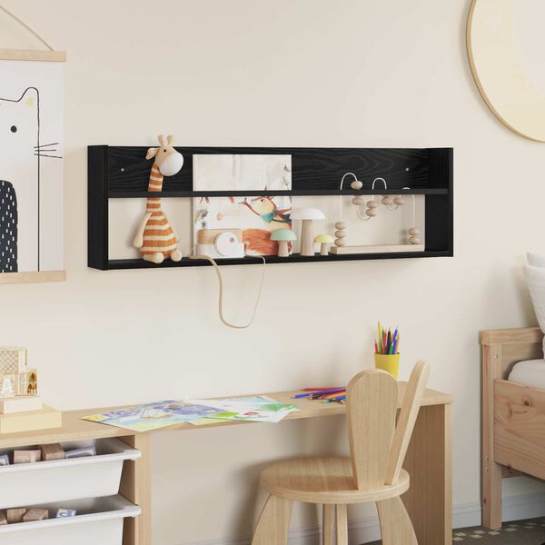 vidaXL Žurnālu statīvs ar plauktu Melns ozolkoks 100 x 12 x 30 cm