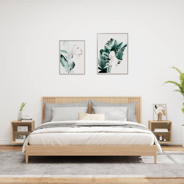 vidaXL sienas naktsskapī&scaron;i ar LED, 2 gab., ozolkoka krāsa