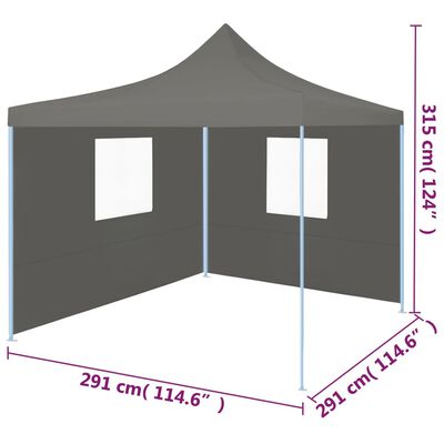 vidaXL saliekama svinību telts ar 2 sānu sienām, 3x3 m, antracītpelēka