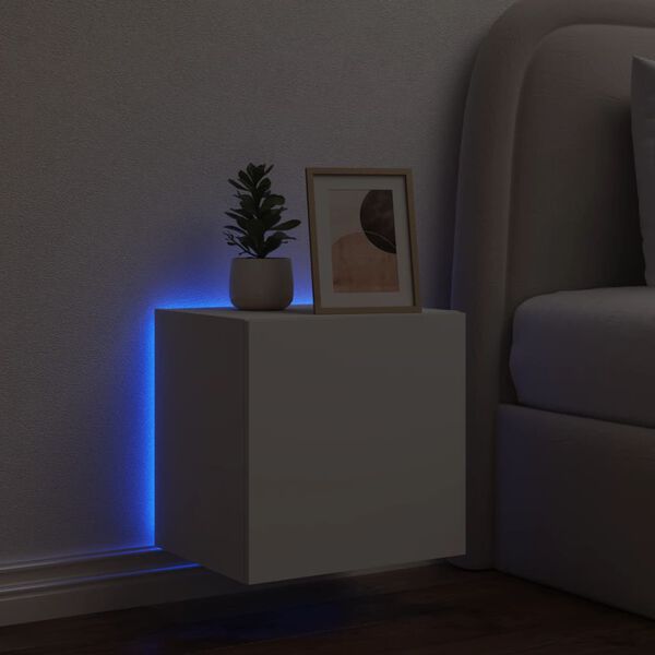 vidaXL TV galdiņ&scaron; ar LED lampiņām, balti, 40,5x35x40 cm