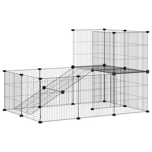 vidaXL 20 paneļu mājdzīvnieku būris ar durvīm, melns, 105x70x70cm, tērauds
