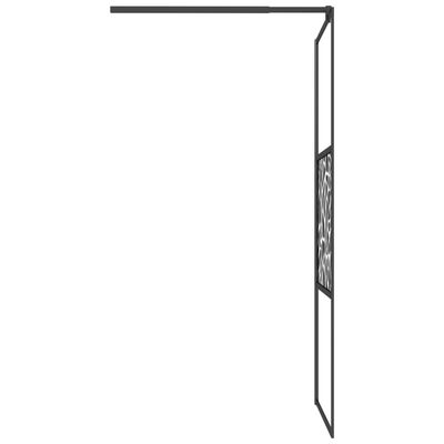 vidaXL dušas siena ar plauktu, melna, 80x195 cm, ESG stikls, alumīnijs