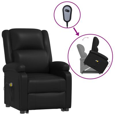vidaXL masāžas krēsls, paceļams, melna mākslīgā āda
